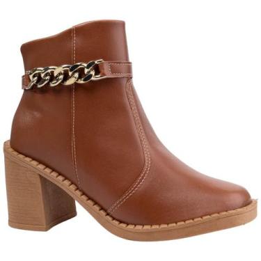 Imagem de Bota Feminina Salto Médio Cano Baixo Ankle Boot Bico Quadrado Corrente