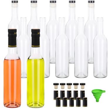 Imagem de EkkoVla Pacote com 12 garrafas de vinho de 350 ml, garrafa de licor vazia transparente com tampas T-Top e tampa de cápsula retrátil, garrafa de vidro com tampas para cerveja, suco, limoncello
