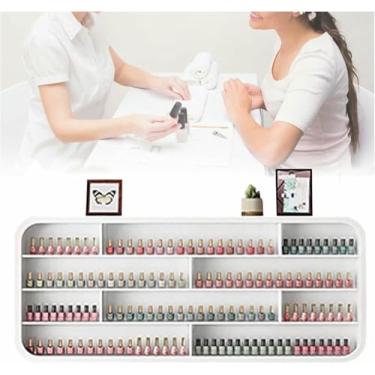 Imagem de LGEOELIAS Armário organizador de pendurar multifuncional, rack de armazenamento de frascos de perfume de óleo essencial, organizador de esmalte montado na parede para salão de beleza