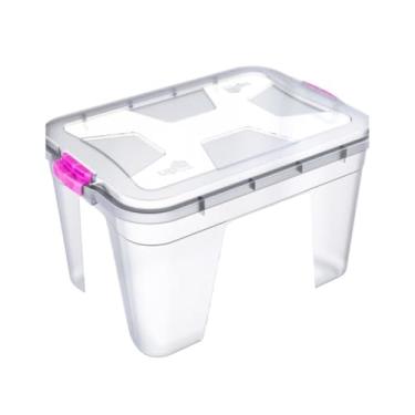 Imagem de Caixa Organizadora de Plástico com Tampa, Transparente, Fecho com Trava Rosa, Multiuso
