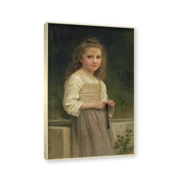 Imagem de NHLDZYH Moldura dourada champanhe. Impressões de arte William Adolphe Bouguereau - Pintura de retrato - (Menina 10) - Pôster temático de mitologia grega - Pôster de decoração de parede vintage. 30 x