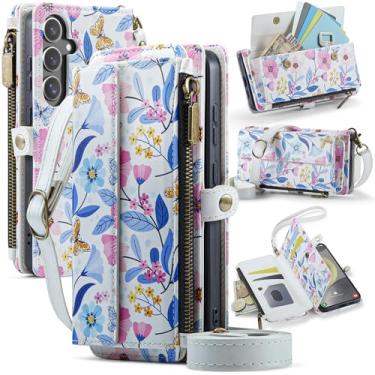 Imagem de YWKJ Capa carteira para Samsung Galaxy S25 Plus com porta-cartões com bloqueio de RFID, desenho colorido, couro PU, fecho magnético, fecho de correr, carteira para celular adequada para Galaxy S25+