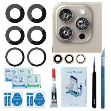 Imagem de LOZOP 2 conjuntos de substituição de vidro da câmera traseira com adesivo pré-instalado, ferramentas de reparo e manual de instalação compatíveis com iPhone 15 Pro Max