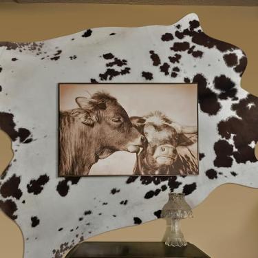 Imagem de Easycozy Tapete de couro sintético com estampa de vaca: 8 x 10 cm, couro bovino sintético, estampa de vaca espessa para quarto, sala de estar, decoração de escritório em casa