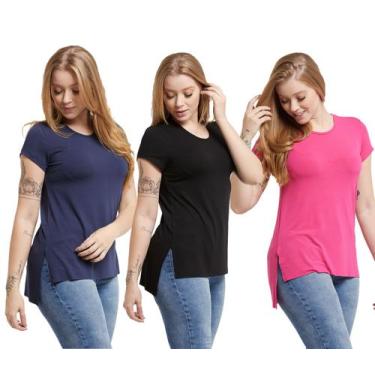 Imagem de Kit 03 Camisetas Feminina Viscolycra Mullet Tampa Bumbum - Konoa, Azul