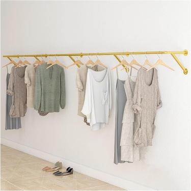 Imagem de Cabideiro Montado Na Parede Dourada, Haste De Suspensão De Rack De Vestuário De Tubo Industrial, Barra De Vestuário De Ferro Resistente, Rack De Barra De Revestimento De Pa, Gold, 250cm