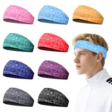 Imagem de Bandanas esportivas masculinas – Faixas elásticas largas para corrida, ciclismo, futebol, basquete, ioga (estilo clássico, pacote com 9)