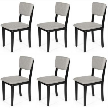 Imagem de Conjunto 6 Cadeiras De Jantar Estofada Em Madeira Maciça Ella Preto/cinza Claro