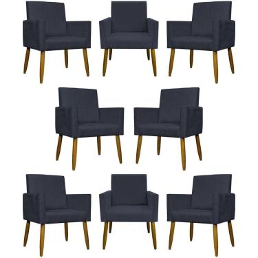 Imagem de Kit 8 Poltronas Decorativas Mari Pé Palito Castanho - Preto Suede