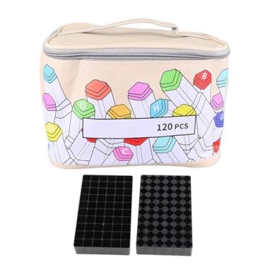 Imagem de Estojo para Marcadores Estojo para Marcadores Com 120 Slots, Suporte de Couro PU Com Abertura Grande, Zíper, Alça Fácil de Transportar, Estojo para Marcadores Organizador de