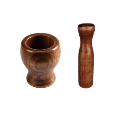 Imagem de Tigela Moedora Pote de alho de madeira, pedra de argamassa, colar de cozinha, ferramenta de moagem, moedor doméstico vintage, jarra de conserva Moedor Triturador(Grande)