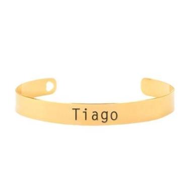 Imagem de Bracelete Personalizado Gravação Nome Tiago Banhado Ouro 18K - 999003217-Feminino