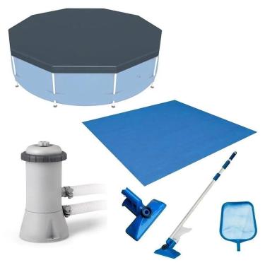 Imagem de Kit Manutenção De Piscina Inflável Filtro 2.006 L-h Capa 366cm Forro Kit Limpeza 220v