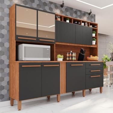 Imagem de Cozinha Compacta 8 Portas 2 Gavetas Millena Yescasa Cinamomo/Grafite