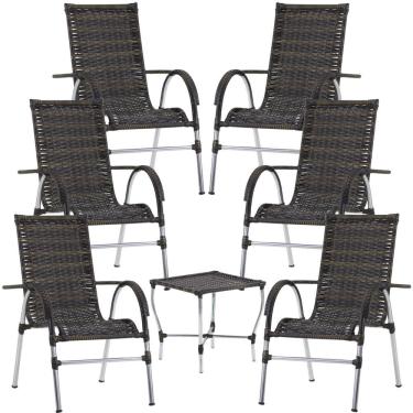 Imagem de Jogo De Área 6 Cadeiras E Mesa Varanda Junco Trama