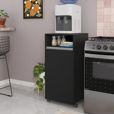 Imagem de Aparador Suporte Para Cozinha Esconde Botijão De Gás Com Porta Rodízio (Preto)