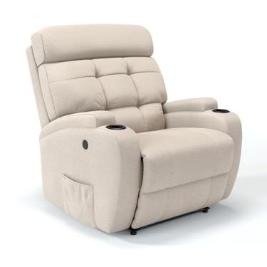 Imagem de Poltrona do Papai Reclinável Elétrica bivolt Revestimento em Linho Com Massageador - Modelo Florença (Bege)