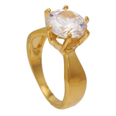 Imagem de Anel Feminino Solitário com Grande Zircônia e Garras Folheado A Ouro 18K Softjoias (25)