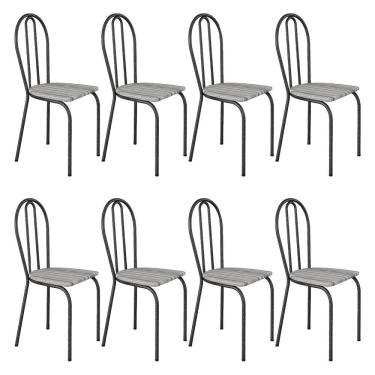 Imagem de Kit 8 Cadeiras de Cozinha Texas Estampado Linho Pés de Ferro Cromo Preto - Pallazio