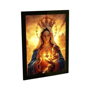 Imagem de Quadro Decorativo Nossa Senhora Ilustração Coração, A4 24x34cm, Moldura em Pinus, Impressão em Papel Fotográfico Fosco