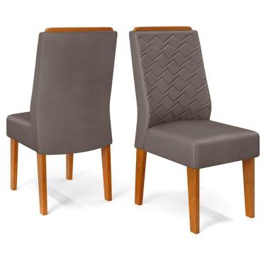 Imagem de Kit 2 Cadeiras De Jantar Estofadas Lidia Veludo Lunar Freijo Dj Moveis Veludo Lunar Freijó