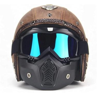 Imagem de Capacete Masculino De Rosto Aberto Dot/Ece Certificação Vintage Scooter Capacete Retro Handmade Brown Pu Couro Ciclomotor Capacete Chopper Crash Capacetes Com Viseira Óculos Máscara (cor: