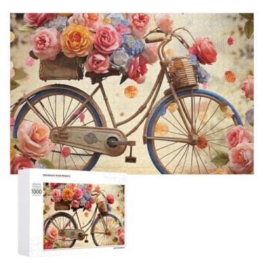 Imagem de Quebra-cabeça para adultos 1000 peças quebra-cabeça desafiador flor bicicleta quebra-cabeça com letras na parte de trás quebra-cabeça personalizado perfeito para noites de jogo