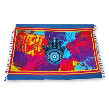 Imagem de Canga de Praia Viscose Mão de Fátima Hamsá fundo Tie Dye - Sarat Moda 