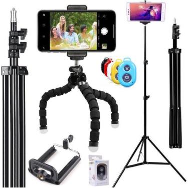 Imagem de Kit Youtuber Tripé Profissional Celular Smartphone Câmera Pedestal + T
