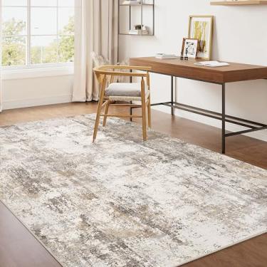 Imagem de WondRg Tapete lavável 3x4 marrom cinza abstrato entrada escritório tapete neutro moderno antiderrapante macio baixo tapete pequeno para cozinha, sala de estar, quarto, entrada