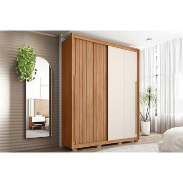 Imagem de Guarda Roupa Solteiro 2 Portas de Correr (1 Ripada) e 3 Gavetas Moviment 1.8 Flex Freijo/Off White ou Sued - Caemmun