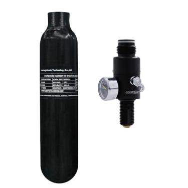 Imagem de TUXING Tanque de fibra de carbono 4500psi/30Mpa 0,3L, tanque de ar PCP cilindro composto HPA com válvula reguladora medidor de pressão de saída 1800psi