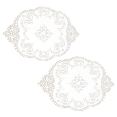 Imagem de NICENEEDED Pacote com 2 toalhas de renda para mesas, jogo americano de crochê, tapetes de mesa bordados feitos à mão, estilo retrô, decoração de móveis, 38 x 30 cm