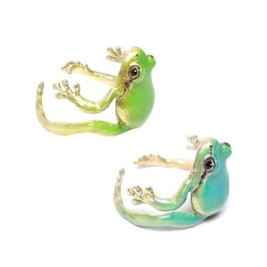 Imagem de Anel de sapo de árvore para mulheres anel de sapo fofo azul verde anel ajustável aberto criativo sapo em forma de abraço dedo engraçado joia de presente, Metal, Sem pedra preciosa