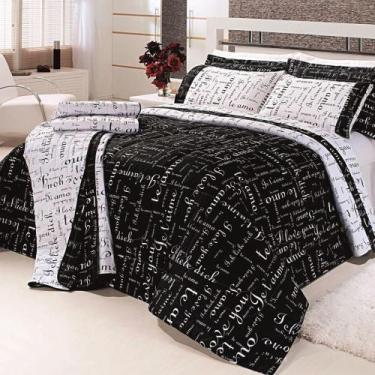 Imagem de Kit Edredom Te Amo Queen 5 Peças Dupla Face 100% Algodão Percal 150 Fi