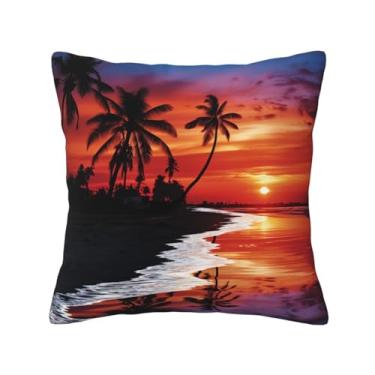 Imagem de RLDOBOFE Capa de almofada decorativa com estampa de palmeiras ao anoitecer, capas de almofada quadradas, capa de almofada macia para decoração de casa, sala de estar, cama, sofá, carro, 46 x 45 cm