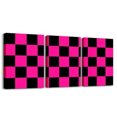 Imagem de Feelyou Pôster em tela quadriculada adolescente vermelho escuro preto xadrez pintura de parede 30,5 x 40,6 cm 3 peças bonito retrô quadriculado imagem geométrica arte de parede estética vintage para