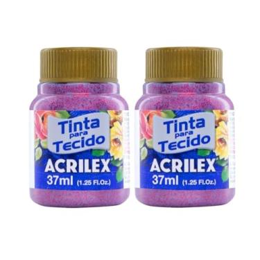 Imagem de Kit Com 2 Tintas para Tecido com Glitter Acrilex 37ml – Brilho Intenso, Alta Cobertura e Fixação a Frio para Suas Criações acabamento cintilante, alta cobertura e durabilidade superior, sendo ideais para customização de roupas, acessórios, peças decorativas e projetos artísticos em geral. (Vermelho 