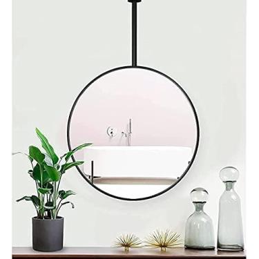Imagem de Espelho De Parede Grande Redondo Com Vara De Teto, Espelho Decorativo Montado Em Metal Redondo Para Decoração De Teto Vaidade Maquiagem Mesa Espelhos