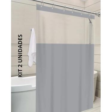 Imagem de Cortina de Box Com Visor Transparente Em PVC Impermeável Para Banheiro Anti Mofo Com Ganchos (KIT 2 CINZAS)