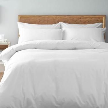 Imagem de Pizuna Capa de edredom queen 3 pecas algodao Branco, 400 fios de algodão 100% sateen de fibra longa capa de edredão com fecho de botão oculto