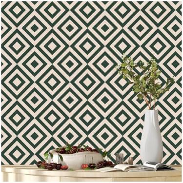 Imagem de Papel de parede moderno bege e verde papel de parede descascar e colar 43 cm × 993 cm papel de parede autoadesivo removível papel de contato geométrico para armários à prova d'água losango papel de