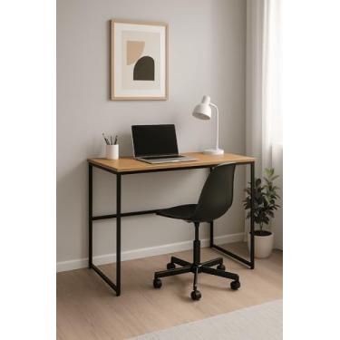 Imagem de Escrivaninha Industrial Escritório Mesa Aço Mdf Aço 80cm Home Office Preto Madeirado Pliar