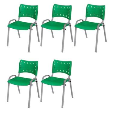 Imagem de Kit 5 Cadeira Iso Base Cinza Igreja, Escola, Escritorio Verde