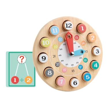 Imagem de JunZheHub Relógio de brinquedo de madeira, classificador de empilhamento, quebra-cabeça de ensino de tempo e números para materiais escolares