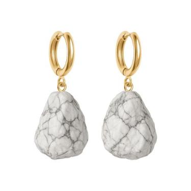 Imagem de Brinco de Argola Howlita - Cristal Natural, Banho Ouro 18k