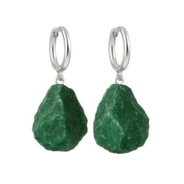 Imagem de Brinco de Argola Jaspe Verde - Cristal Natural, Prata 925