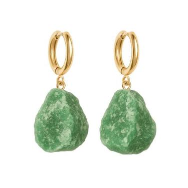 Imagem de Brinco de Argola Quartzo Verde - Cristal Natural, Banho Ouro 18k