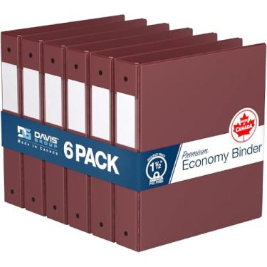 Imagem de Pacote com 6 fichários econômicos premium com 3 anéis para escola ou escritório, fichários redondos, 3,8 cm, vinho