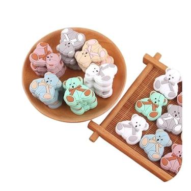 Imagem de 18 miçangas de silicone de animais fofos, 6 cores, urso de desenho animado, contas focais de silicone, contas de silicone para fazer joias, colares faça-você-mesmo, pulseira, chaveiro, cordão de